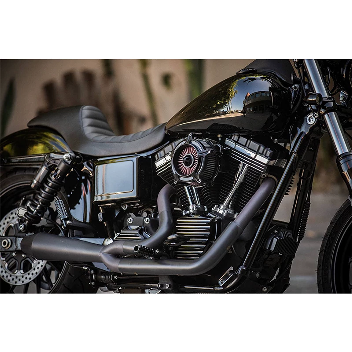 Black custom Harley Dyna Street Bob motorcycle