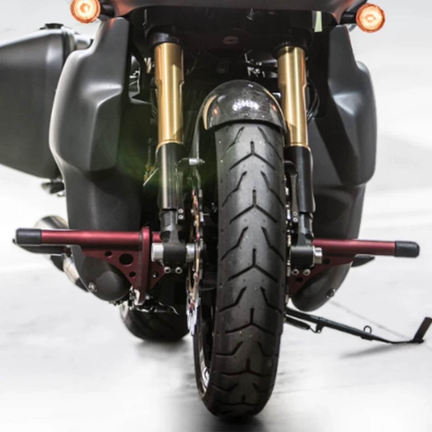 Harley Road Glide custom front suspension and engine guard