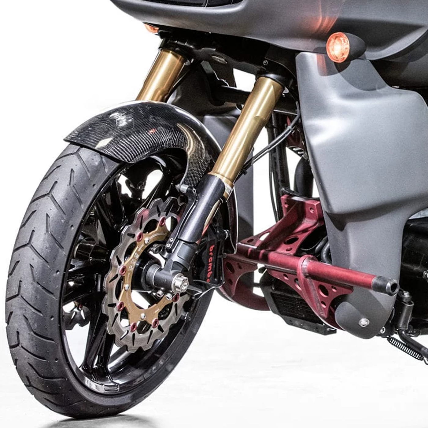 Harley Road Glide custom carbon fiber front fender and brakes
