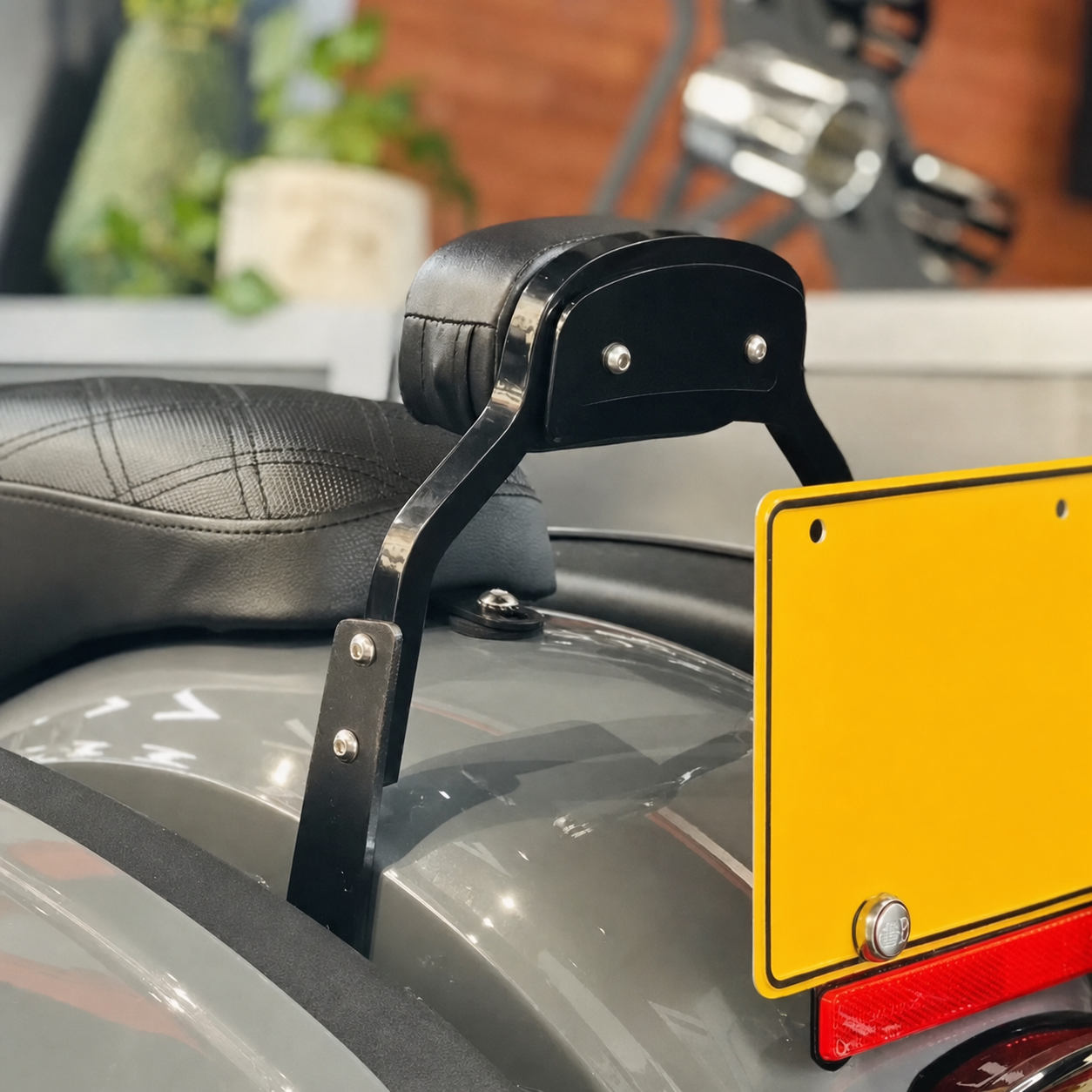 Mini passenger backrest installed, close view