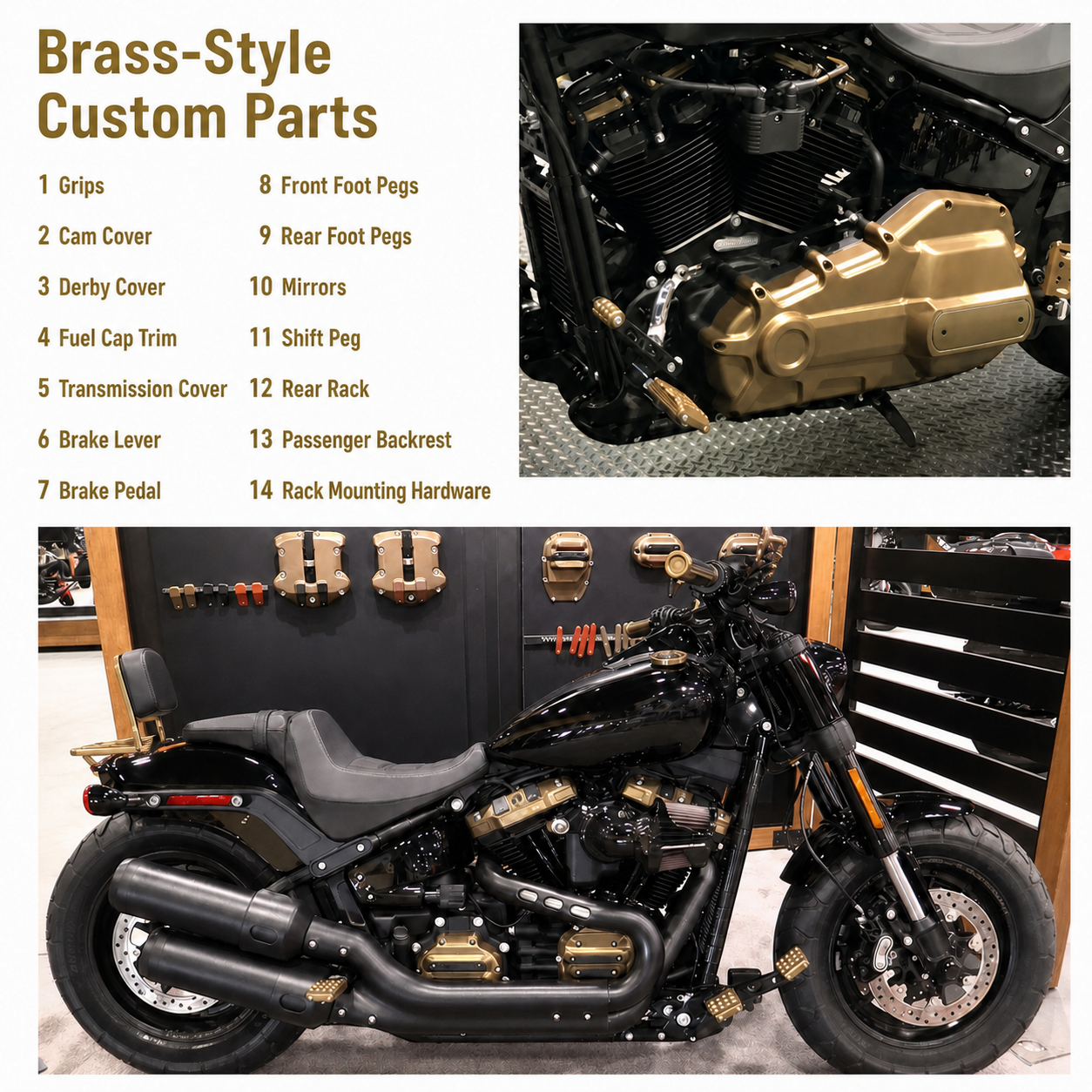 Brass-style custom parts overview and component list