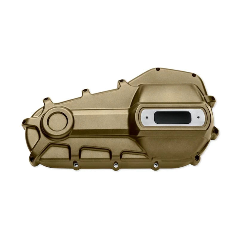 Brass-tone derby cover on white background