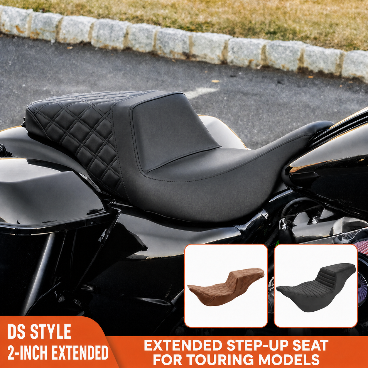 Unbranded extended step-up touring motorcycle seat