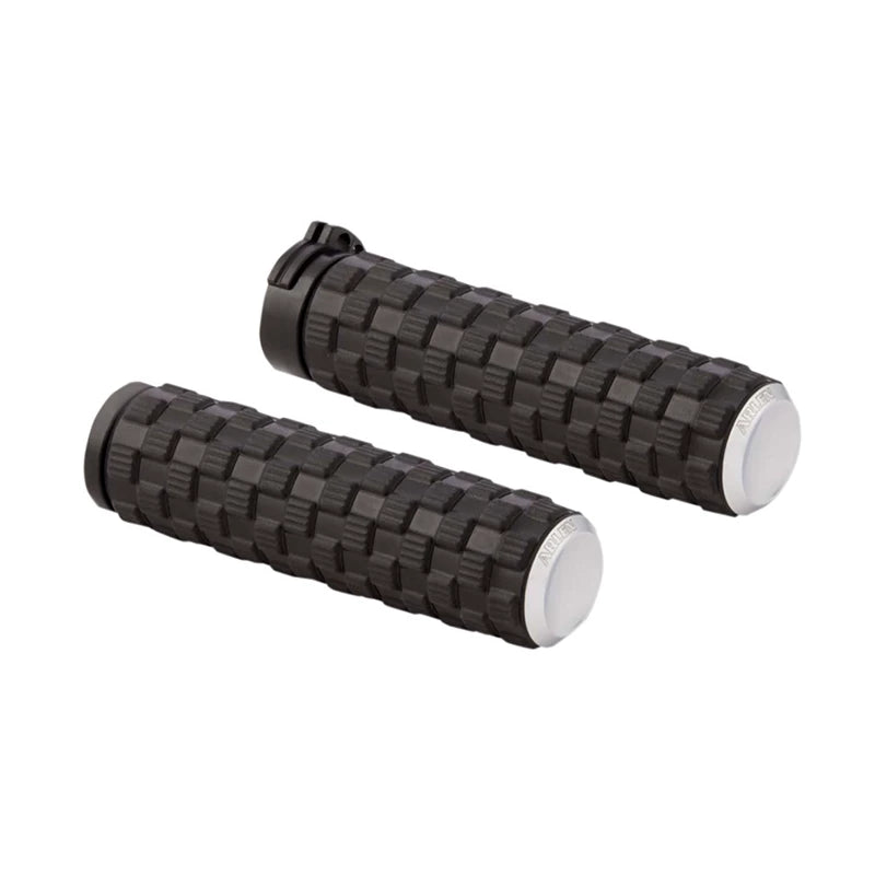 Pair of wide-knurled black and chrome motorcycle grips