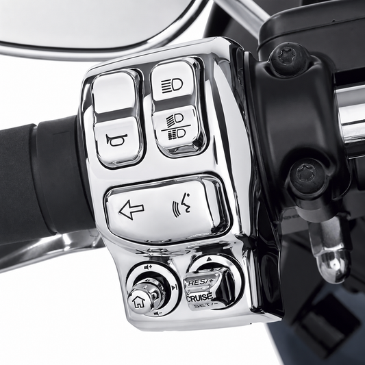 Installed chrome handlebar switch button covers
