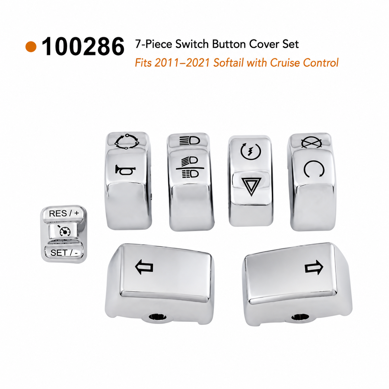 Chrome 2011+ Softail cruise-control switch covers, part 100286