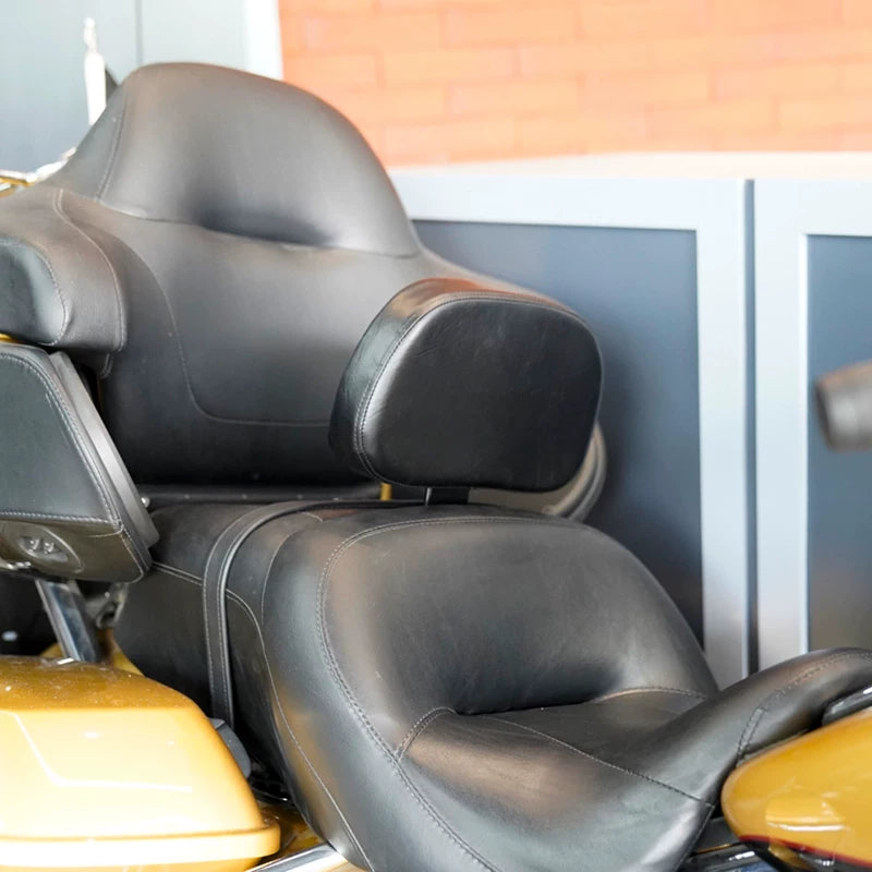 Smooth black touring rider backrest installed