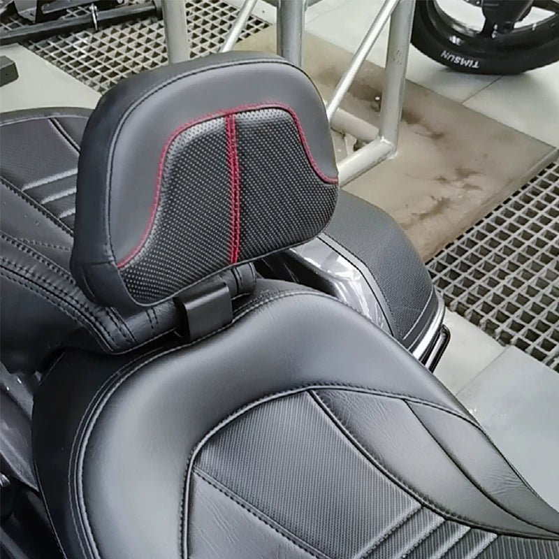 Red stitched mid-backrest close-up installed