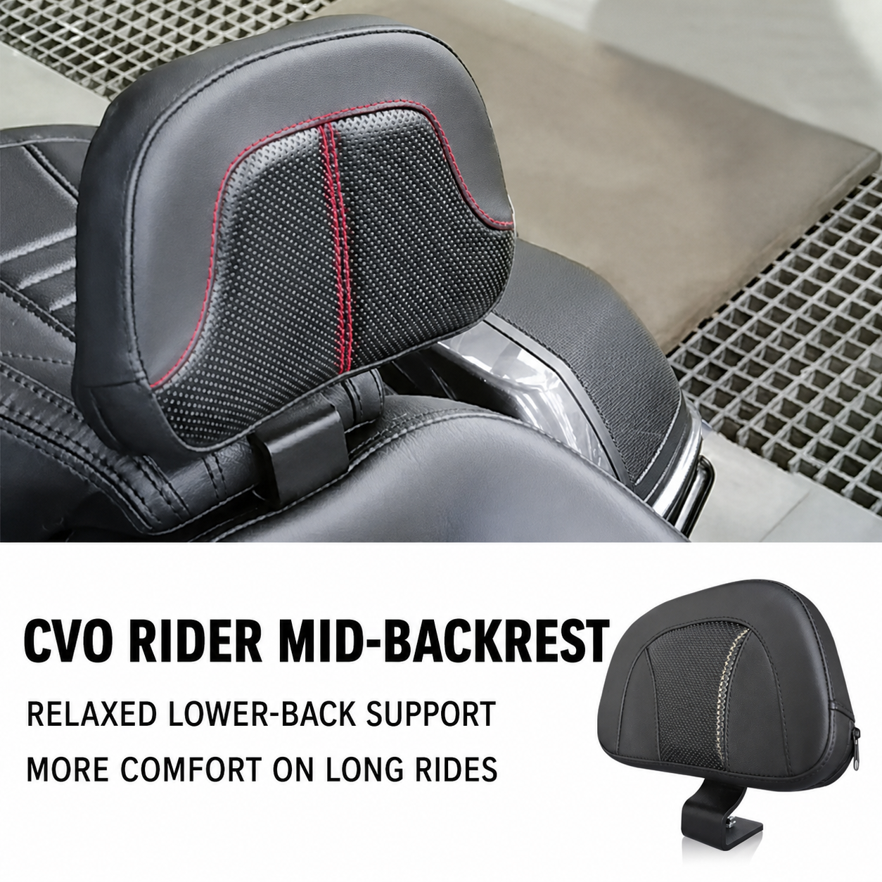 CVO rider mid-backrest for touring motorcycles