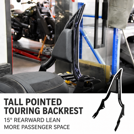 Tall pointed touring passenger backrest