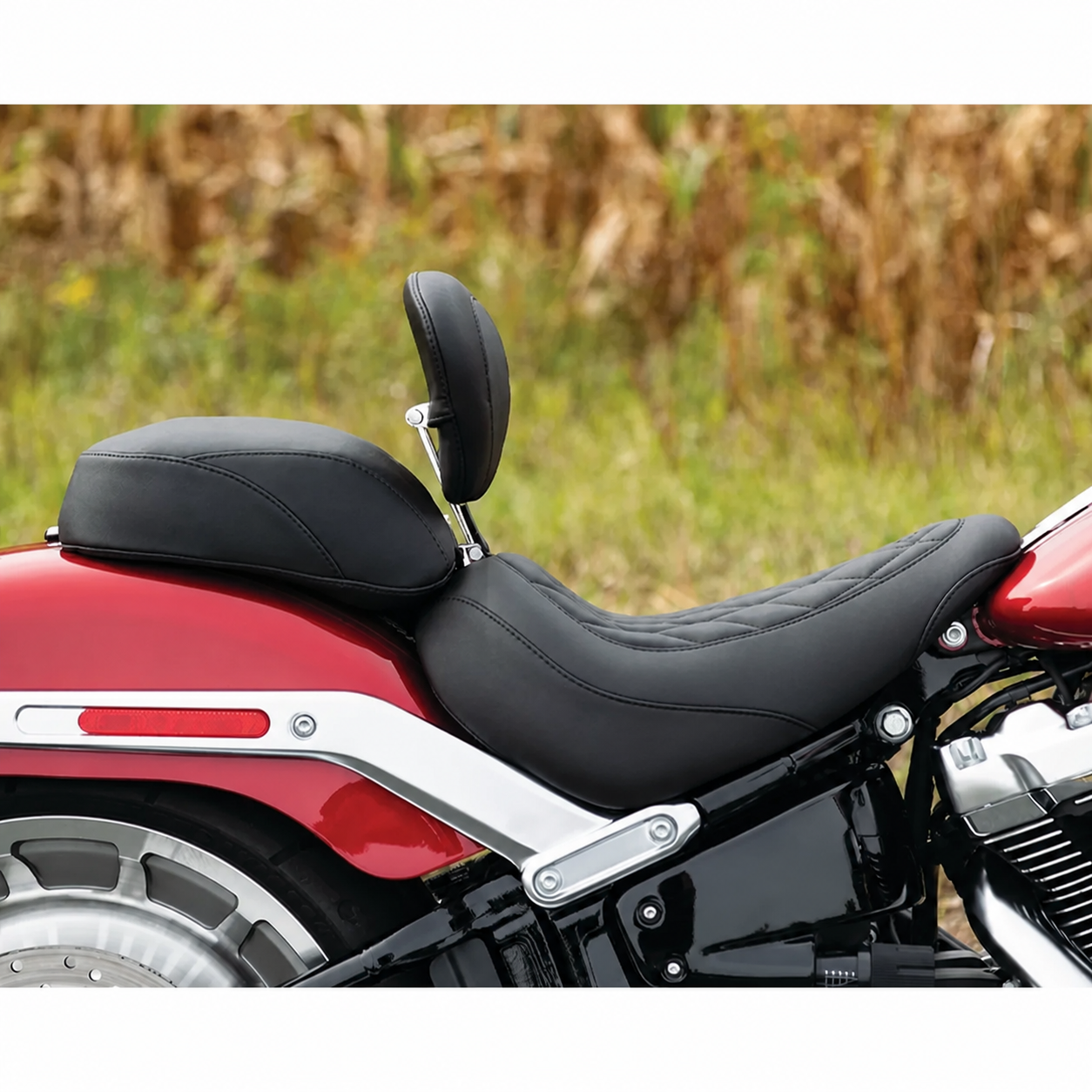 Front and rear seat installed on motorcycle