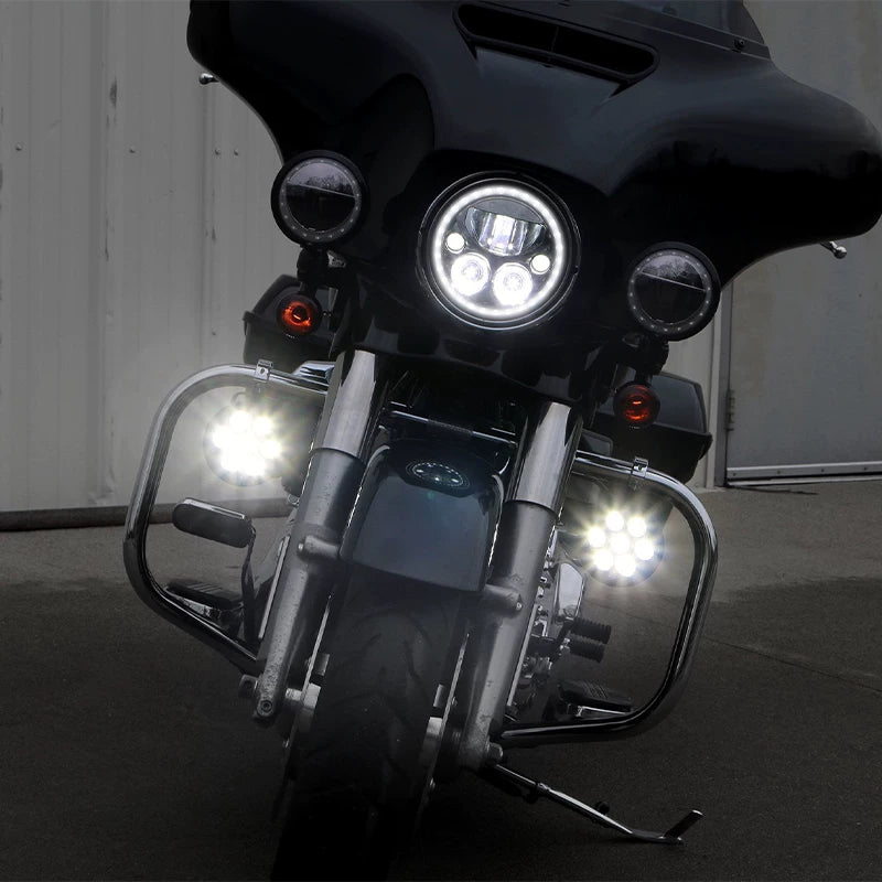 Denali fog lights installed on Harley-Davidson touring motorcycle