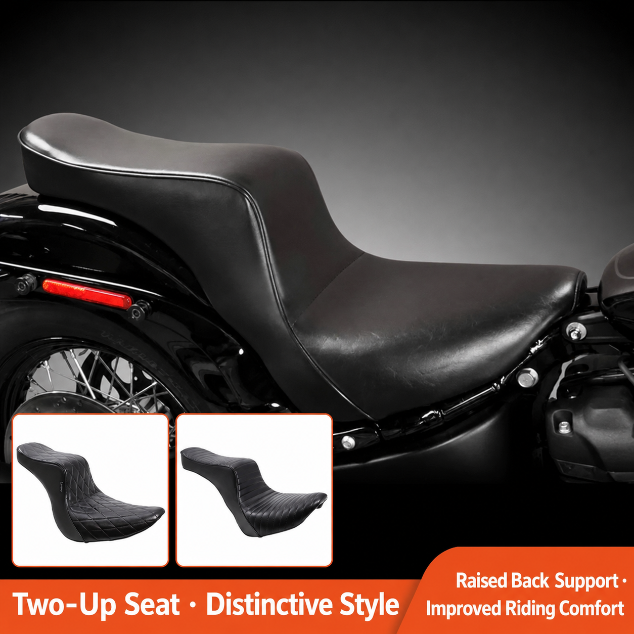 Two-up motorcycle seat for compatible Harley-Davidson models