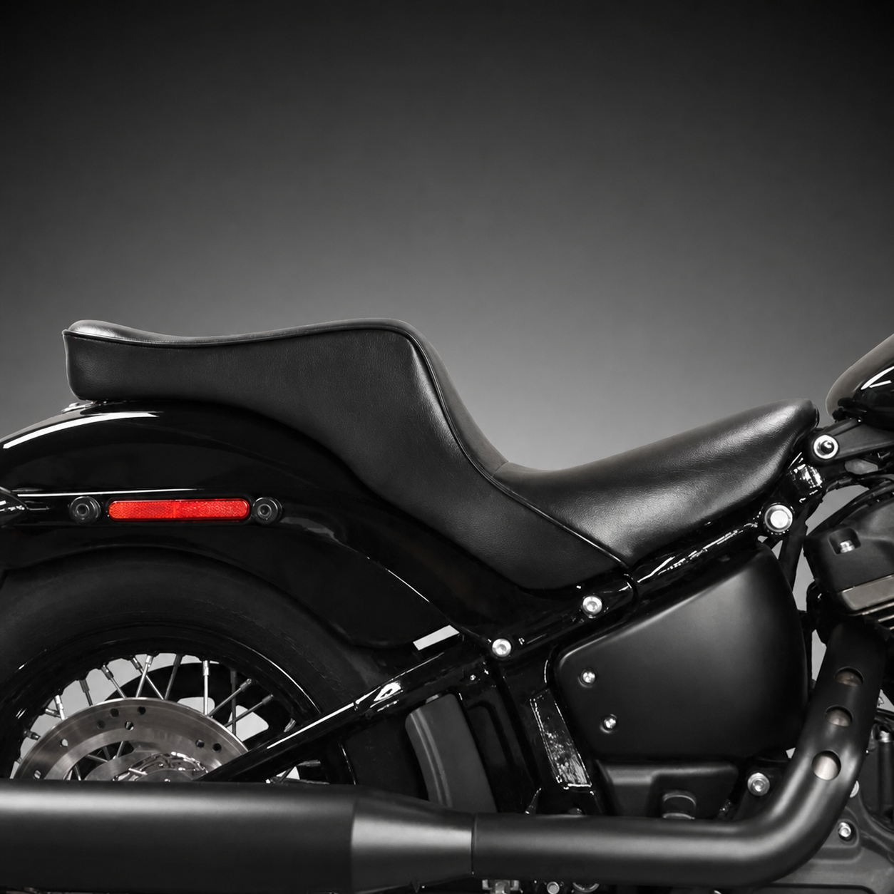 Smooth two-up motorcycle seat installed