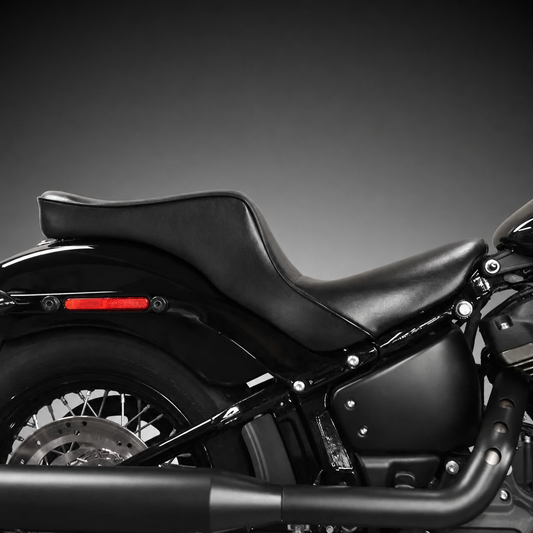 Smooth two-up motorcycle seat installed