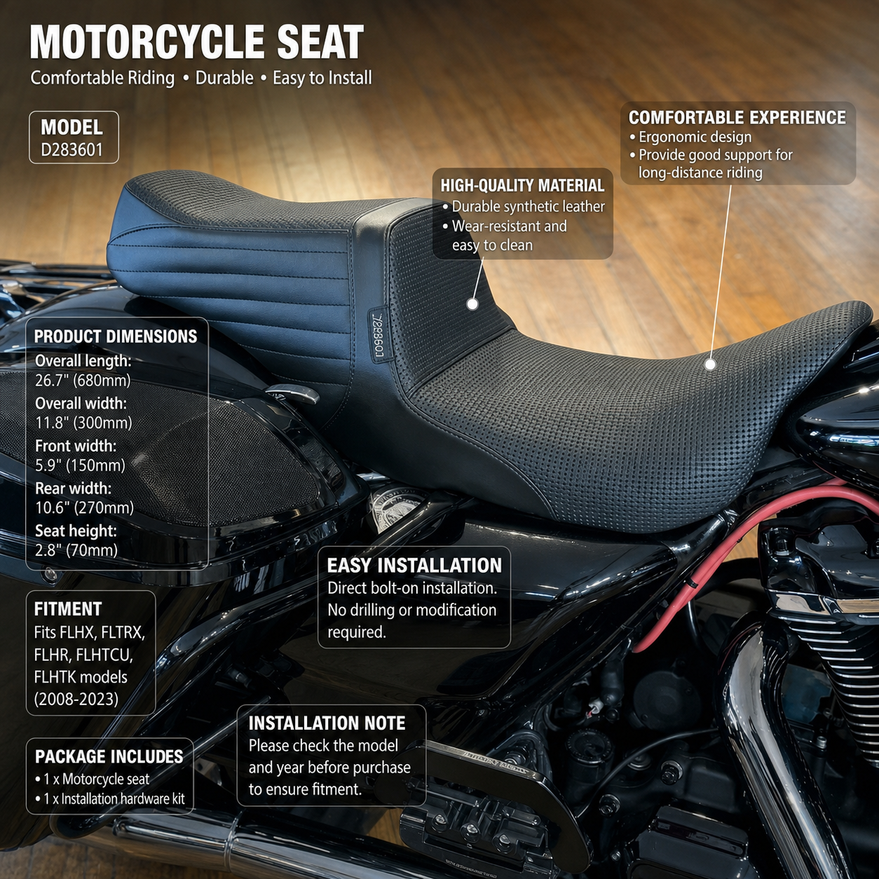 Touring seat dimensions materials fitment and installation