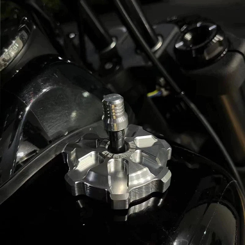 Silver fuel cap installed