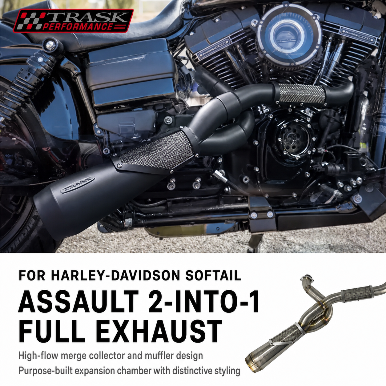 Trask 2-Into-1 full exhaust for Harley-Davidson Softail