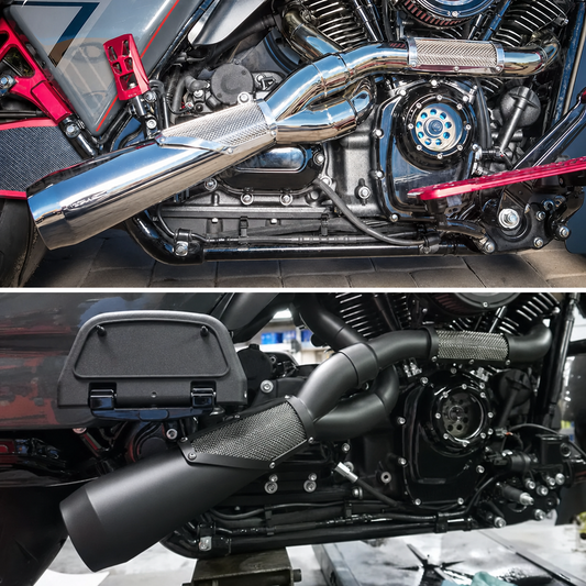Trask chrome and black 2-Into-1 exhaust systems installed