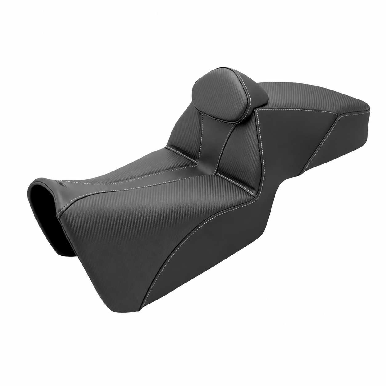 Black two-up motorcycle seat with backrest