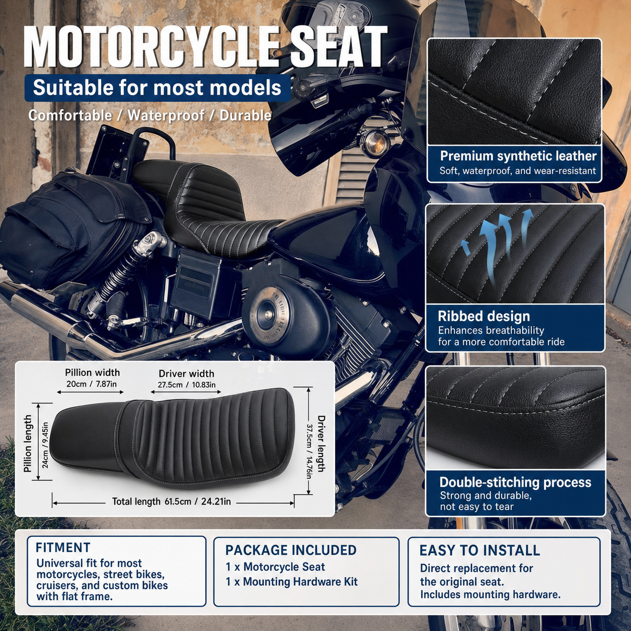 Motorcycle seat dimensions and materials