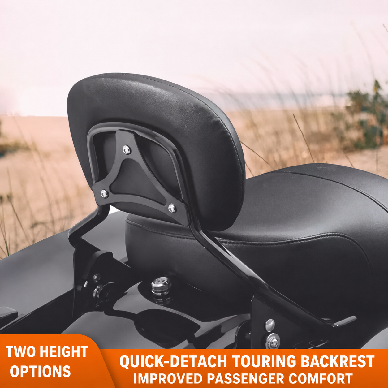 Quick-detach touring passenger backrest overview
