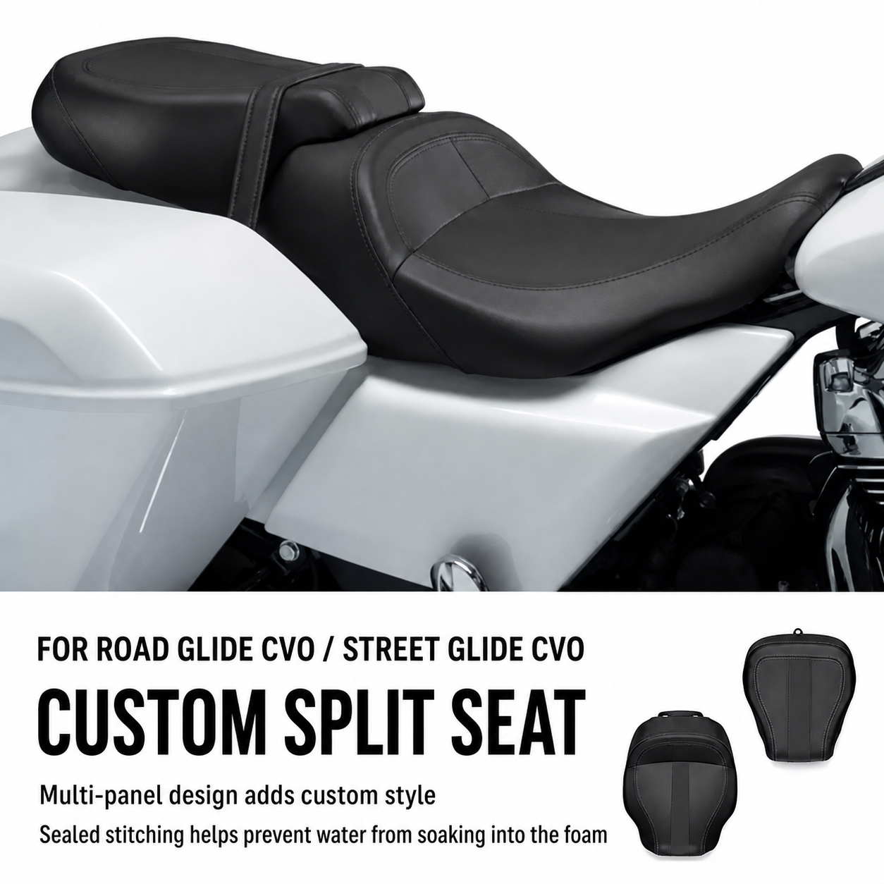 Custom split seat for Road Glide CVO and Street Glide CVO