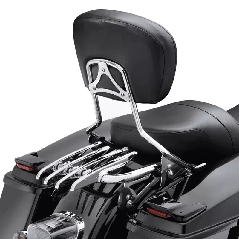 Chrome luggage rack installed on a compatible Touring motorcycle
