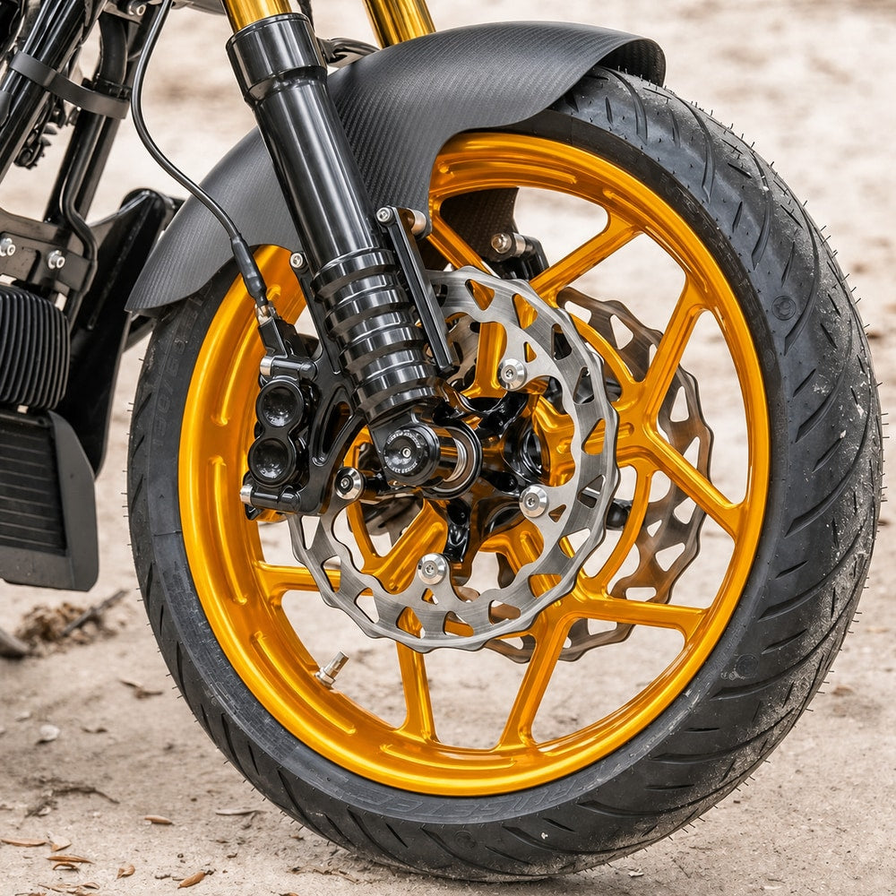 Unbranded black and gold Harley-compatible Road Glide build