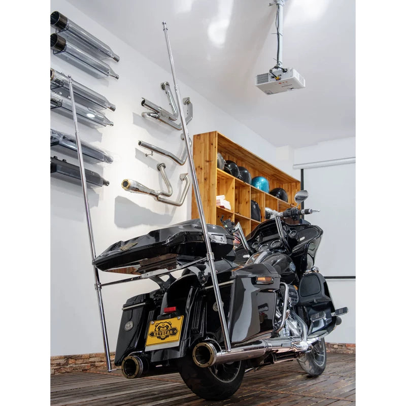 Harley-Davidson Touring flag pole installed in garage