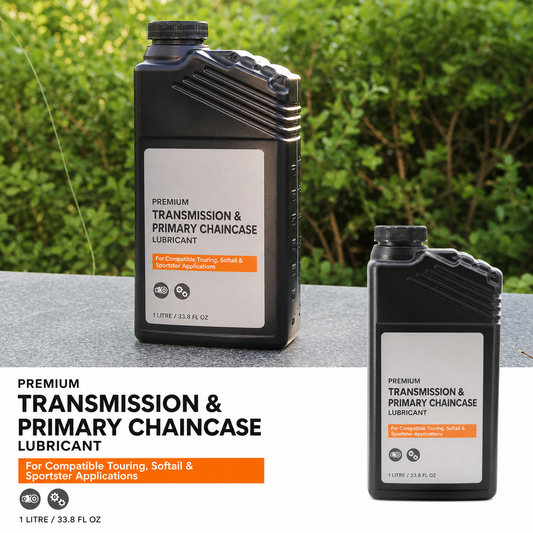 Premium transmission and primary chaincase lubricant for compatible motorcycles