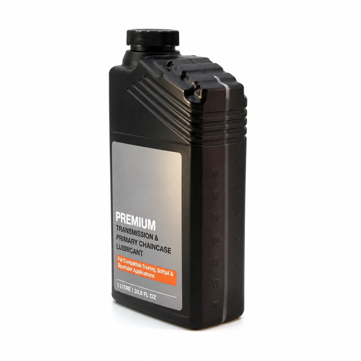 One-litre lubricant bottle with side volume markings