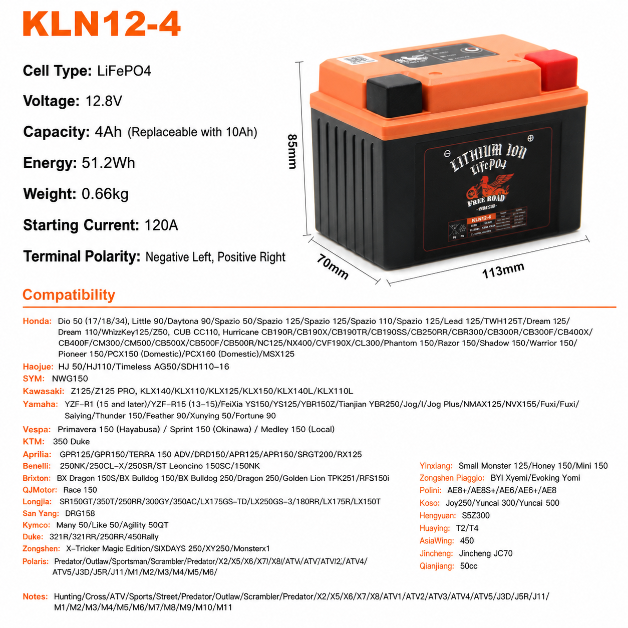 KLN12-4 4Ah battery