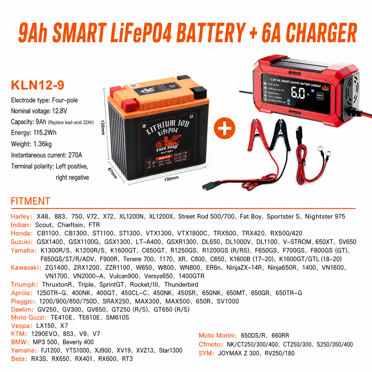 9Ah battery with 6A charger