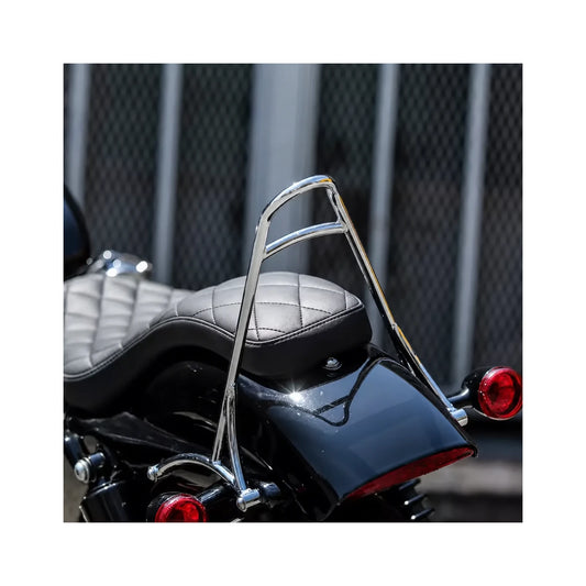 Chrome passenger backrest installed on motorcycle