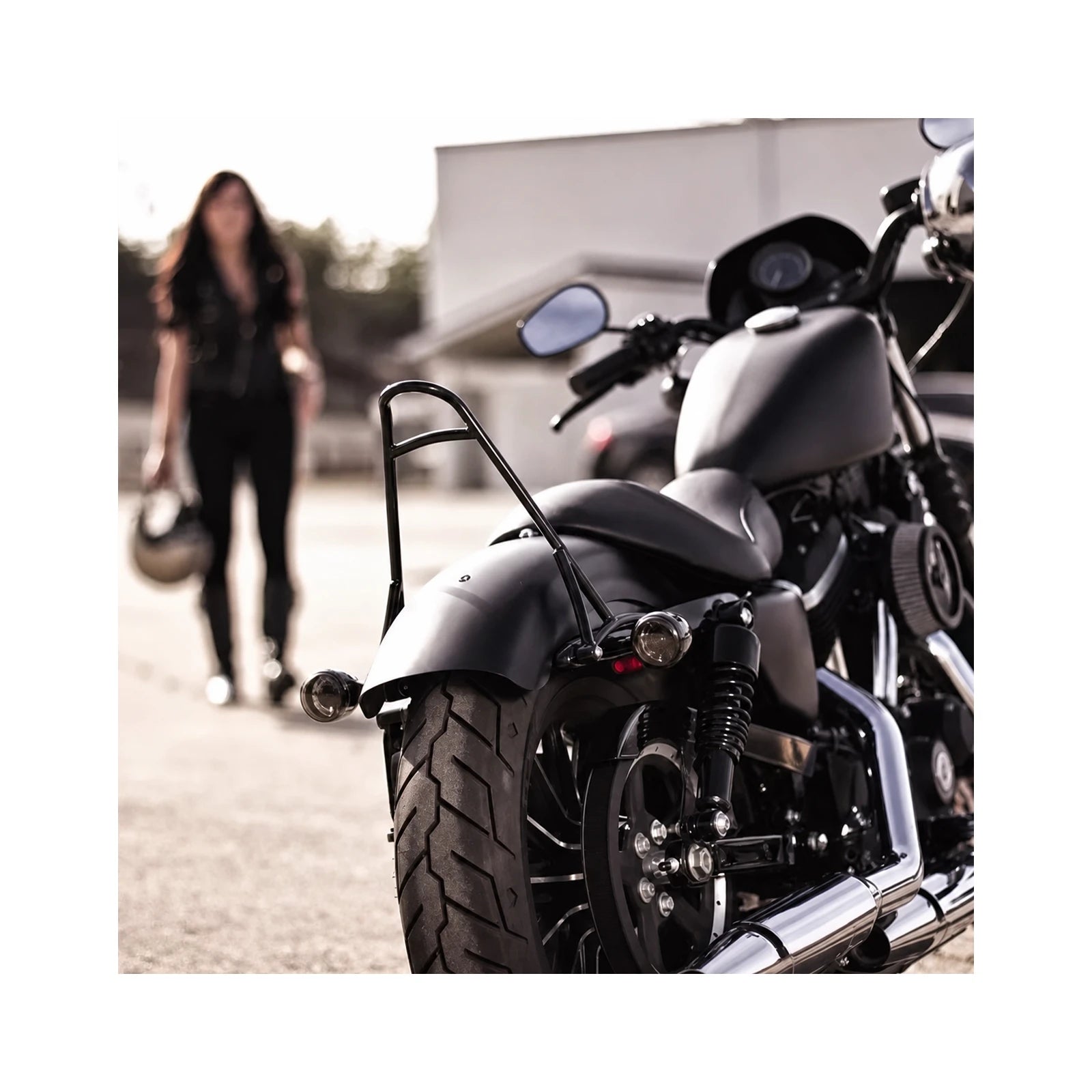 Black passenger backrest installed on motorcycle