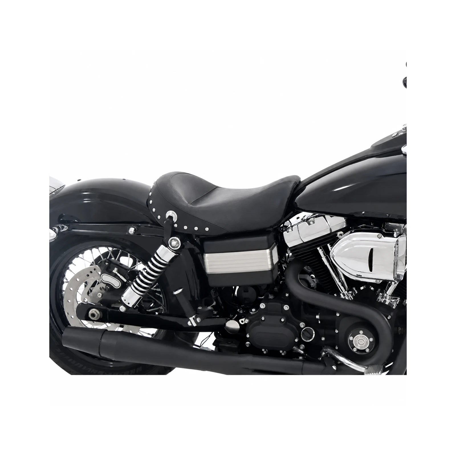 Studded front seat installed on motorcycle