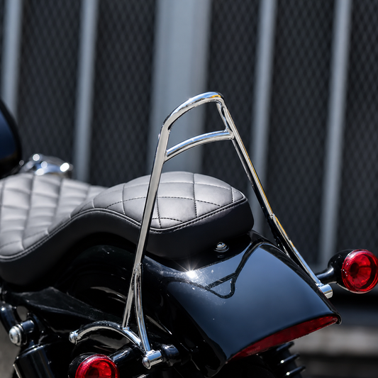 Chrome passenger sissy bar on Harley Sportster