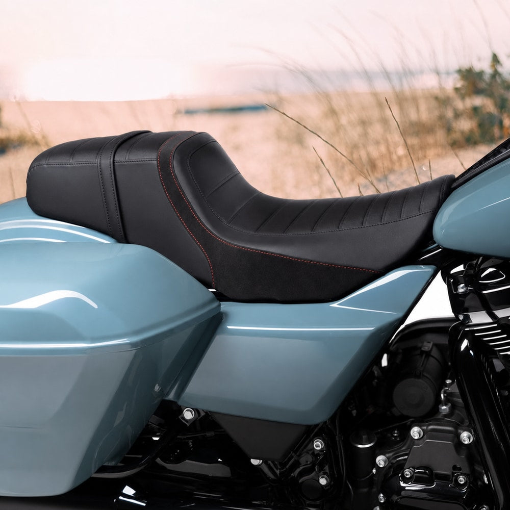 Harley-compatible touring two-up motorcycle seat