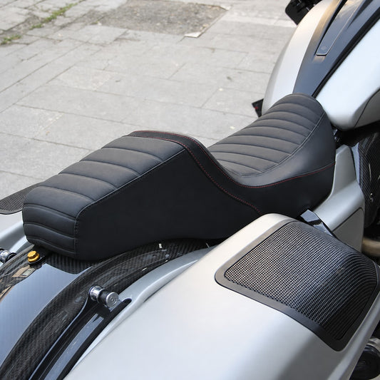 Harley-compatible touring two-up motorcycle seat