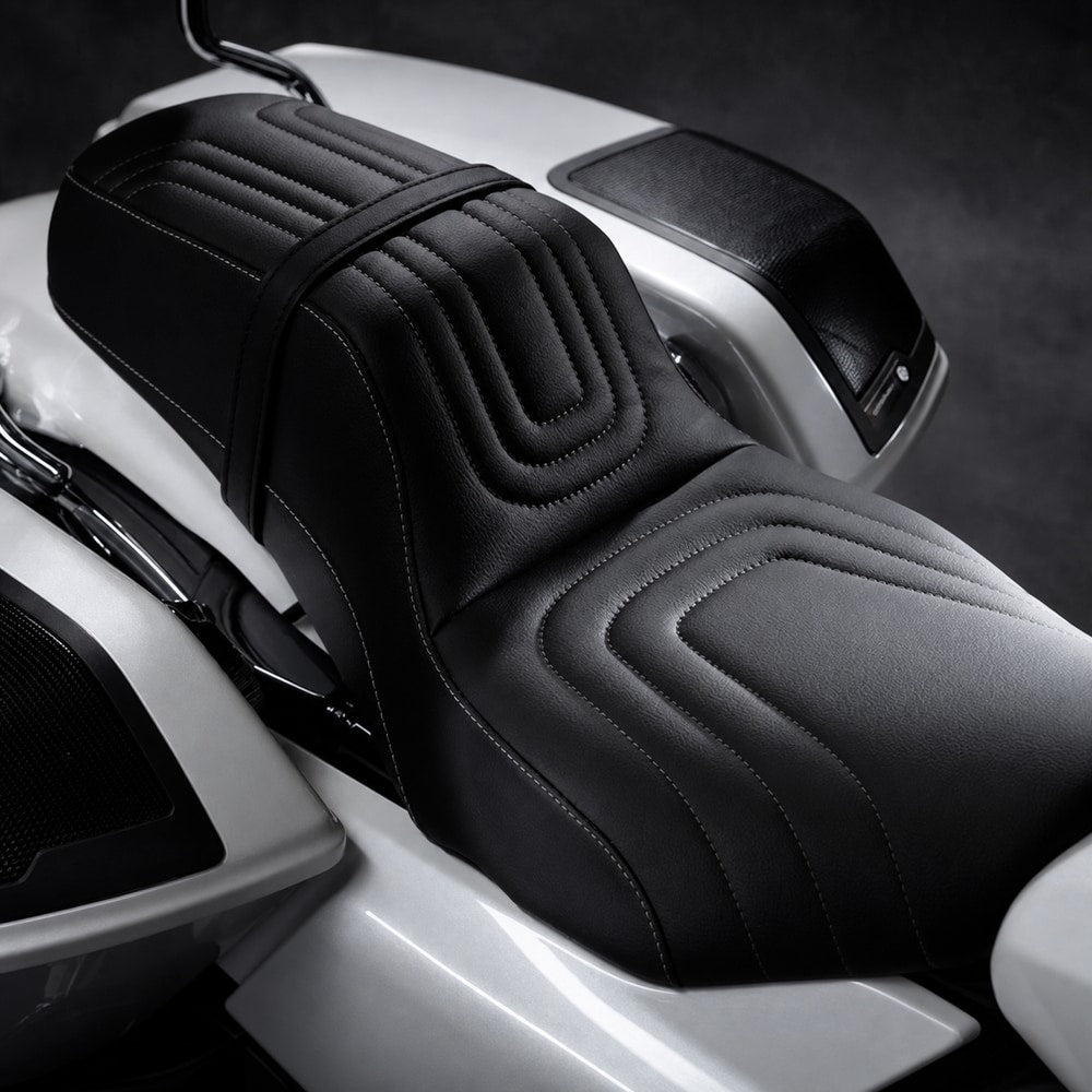 Harley-compatible touring two-up motorcycle seat