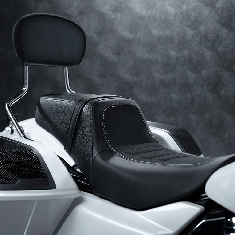 Harley-compatible touring two-up motorcycle seat