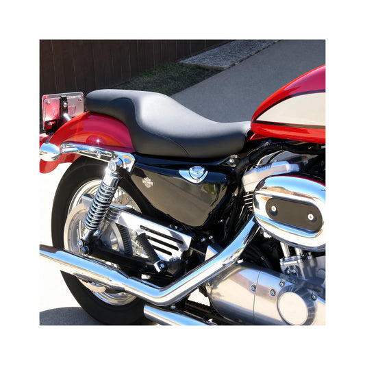 Two-up seat installed on red sport motorcycle