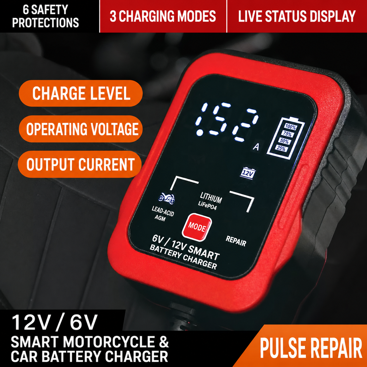 Smart pulse battery charger for motorcycles and cars