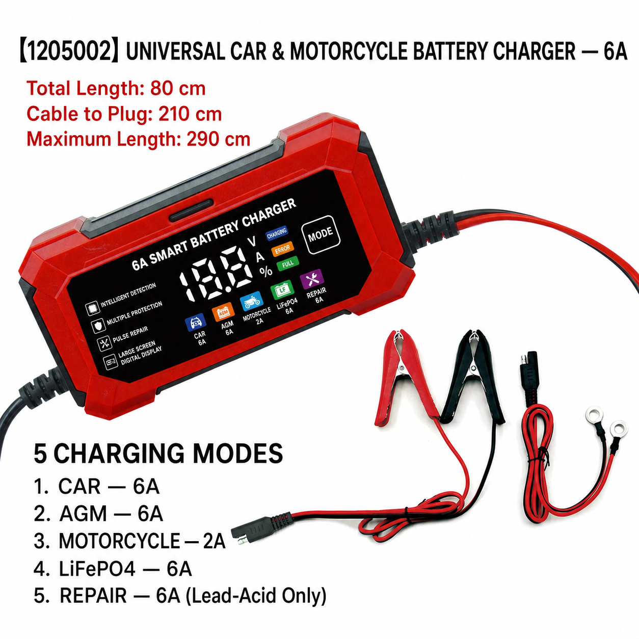 1205002 6A car and motorcycle fast charger