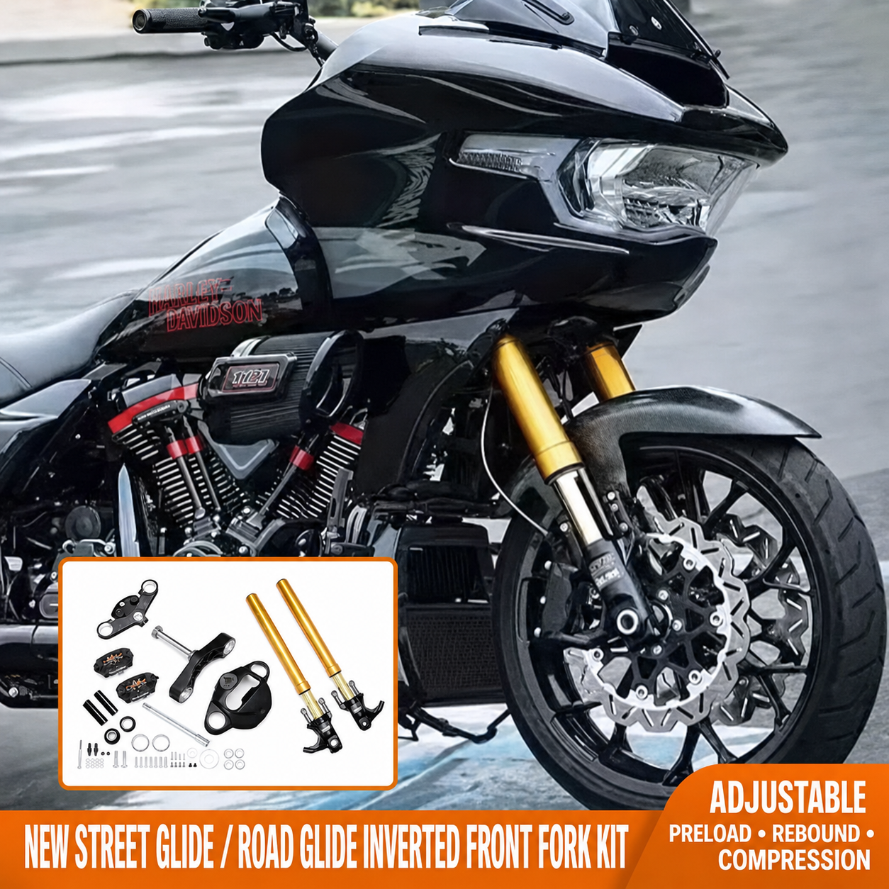 Inverted front fork kit for Harley-Davidson CVO 117 and 121 Touring