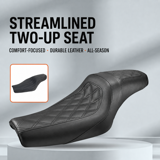 Streamlined two-up motorcycle seat