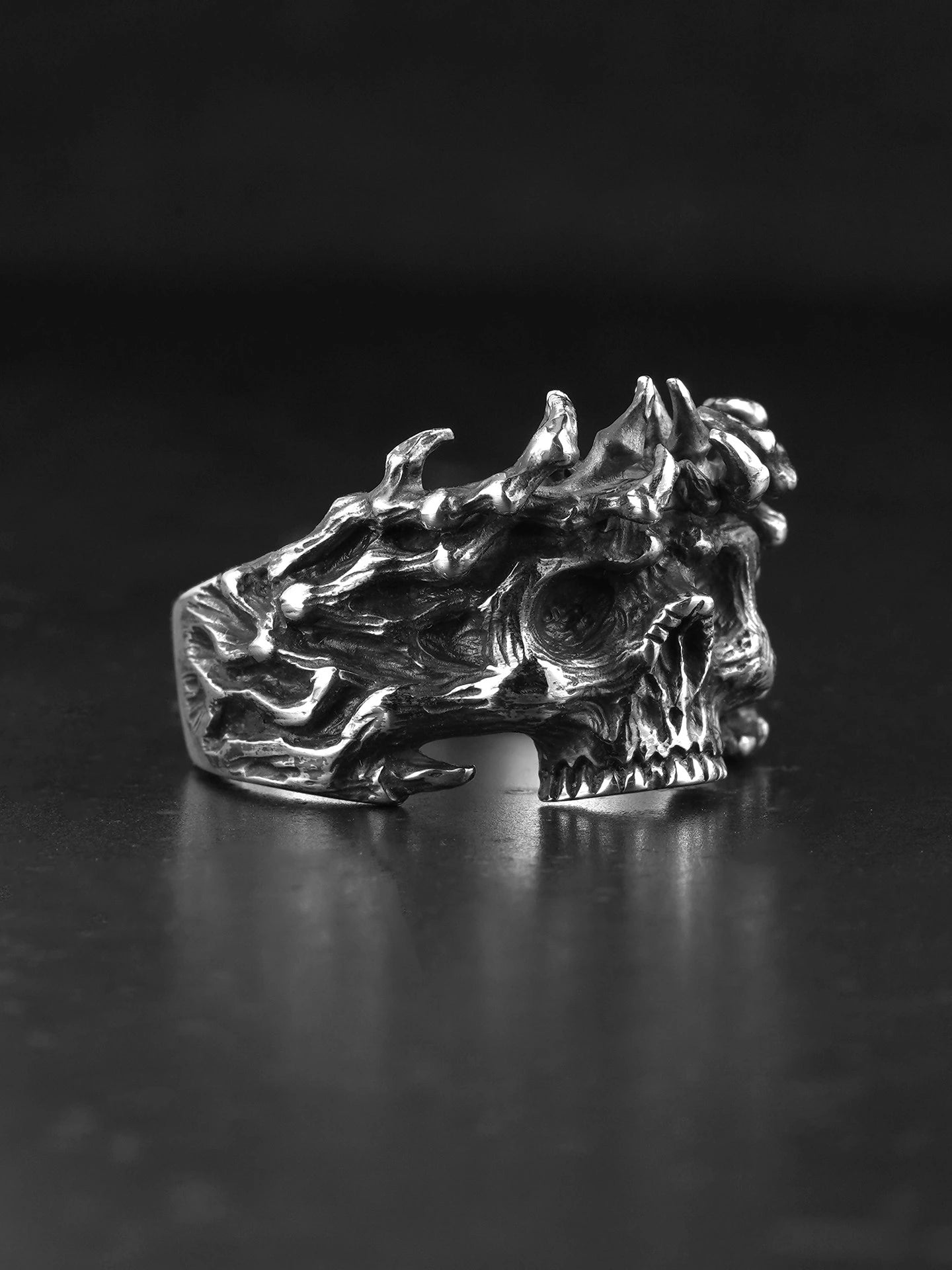 Thorn Crown Skull 925 Sterling Silver Biker Ring - view 2