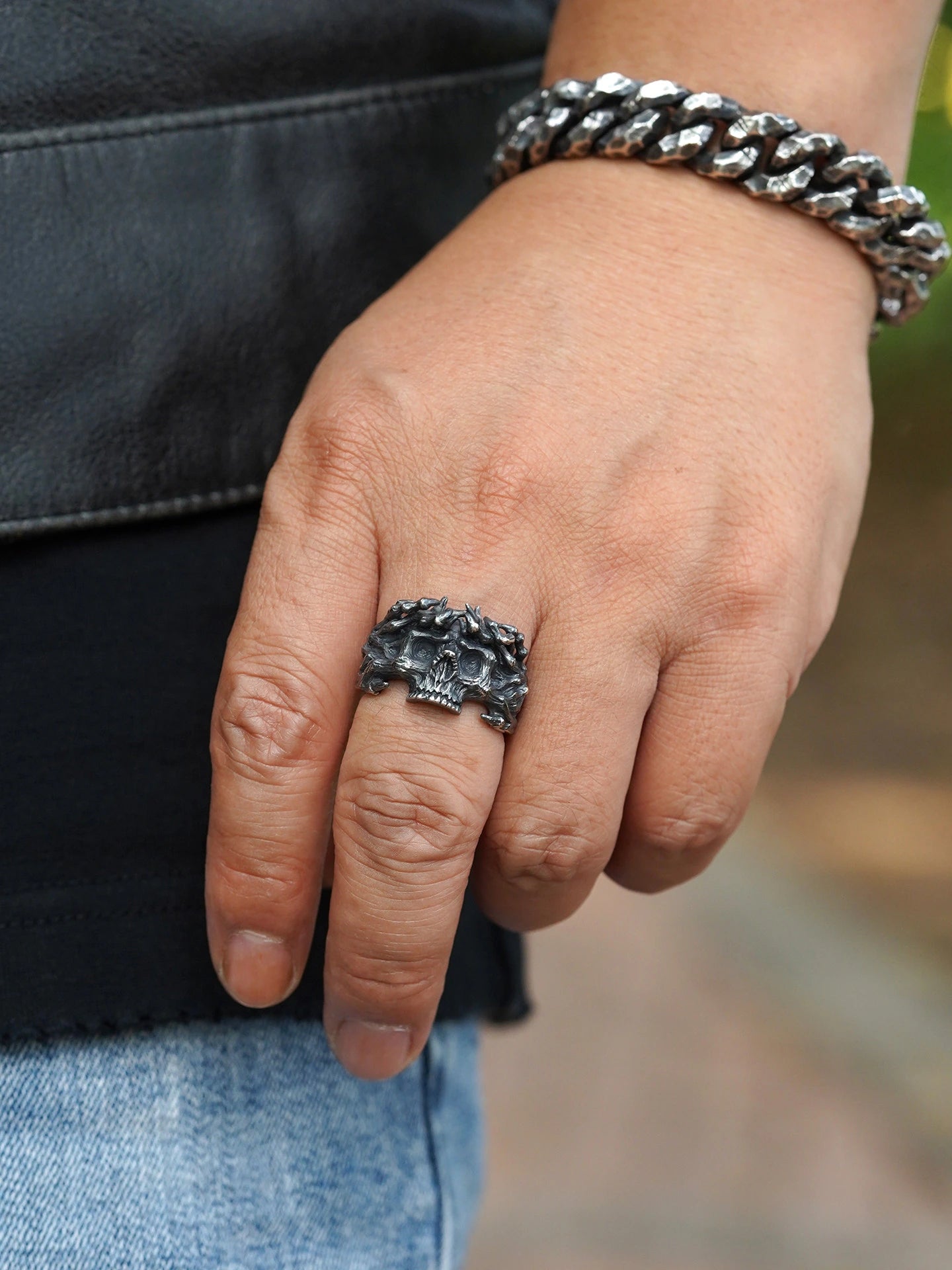 Thorn Crown Skull 925 Sterling Silver Biker Ring - view 4
