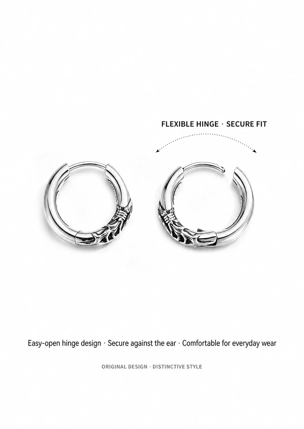 Thorn vine hoop earrings flexible hinge and secure fit
